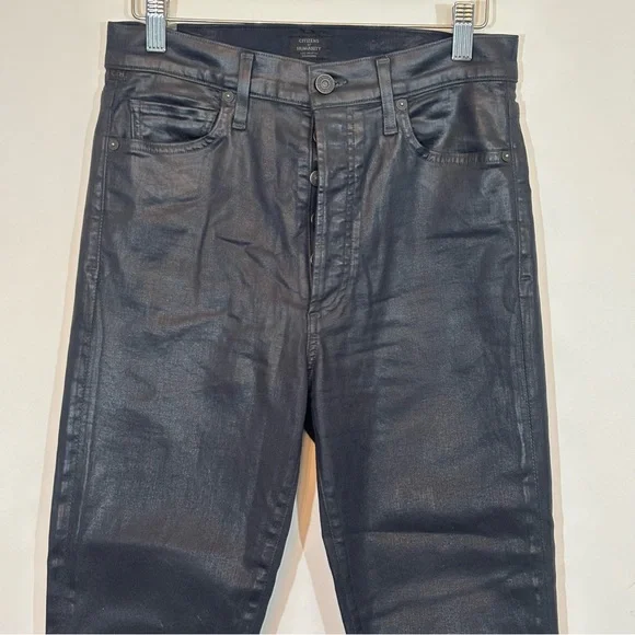 Citizens of Humanity Waxed Olivia Hi Rise Slim Black Shimmery Jeans Pants Sz 27 - Picture 3 of 16